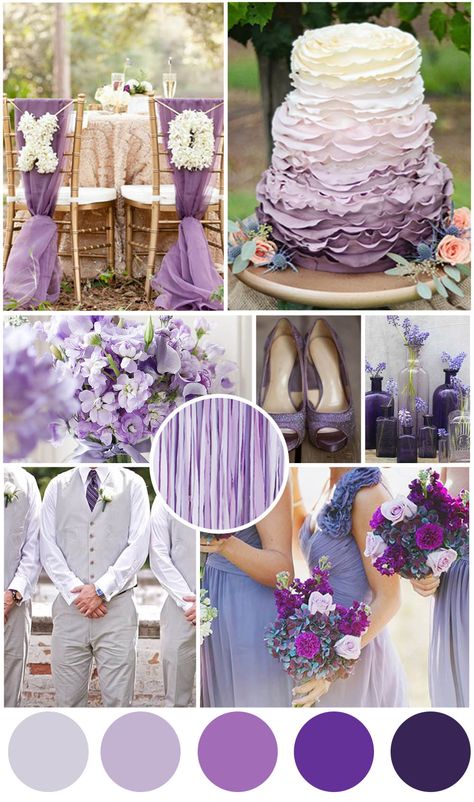 Wedding Colour Schemes Lavender, Wedding Lavander Theme, Wedding Color Schemes Lavender, Purple Wedding Pallet, Royal Purple Wedding Theme, Violet Wedding Theme, Lilac And Purple Wedding, Pastel Purple Wedding, Wedding Motif Color Lavander