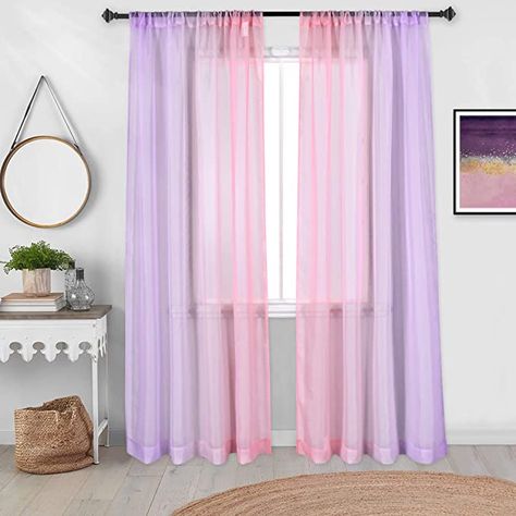 Lilac Curtains, Pink Sheer Curtains, Girls Room Curtains, Girls Bedroom Curtains, Girls Bedroom Sets, Ombre Curtains, Aurora Sky, Princess Closet, Purple Curtains