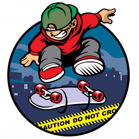 Skater boy doing kickflip over police li... | Premium Vector #Freepik #vector #people #city #fashion #man Logo Design Inspiration Sports, Skateboard Boy, Skate And Destroy, Vector People, Skate Art, City Fashion, Skateboard Design, Swag Cartoon, Swag Art