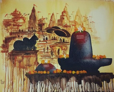 Shivratri Painting, Shivling Painting, Varanasi Ghat, Om Namashivaya, Buddhism Wallpaper, Hindu Temples, Shiva Lingam, Ancient Paintings, Har Mahadev