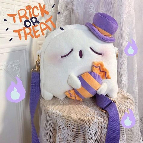 Candy Ghost Kawaii Lolita Plush Bag Halloween Purse | Kawaii Babe Halloween Top Hat, Halloween Purse, Ghost Plush, Ghost Bag, Halloween Collar, Kawaii Ghost, Haunted Halloween, Halloween Top, Plush Bags