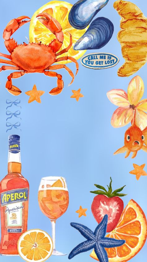 Summer time wallpaper #orangeaesthetic #orange #blue #blueaesthetic #oranges #crab #starfish #island #summer #summeraesthetic #summer2024 #water #watercolor #aperolspritz #vibes #wallpaper Summer Time Wallpaper, Time Wallpaper, Water Watercolor, Vibes Wallpaper, Visual Board, Orange Aesthetic, Summer Bbq, Summer Wallpaper, Aesthetic Images