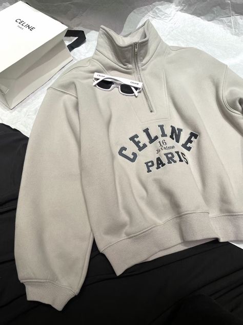 Designer Fall Streetwear Sweatshirt, Celine Outfit Style, Luxury Clothes Aesthetic, Luxury Crew Neck Sweatshirt For Streetwear, Luxury Logo Sweatshirt For Streetwear, Celine Brand Aesthetic, Cny Outfit, Celine Clothes, Celine Hoodie Women