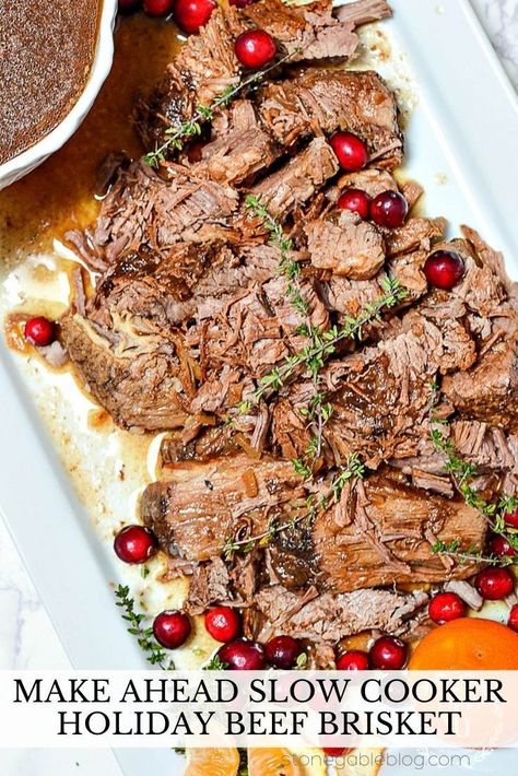 MAKE AHEAD HOLIDAY BEEF BRISKET- A slow-cooker main dish recipe that tastes even better the next day! Great for Christmas dinner! #recipe, #Christmasrecipe, #maindishrecipe, #Christmas, #holidayrecipe #bestbeefrecipe Christmas Beef Recipes, Christmas Beef, Christmas Meat, Slow Cooker Christmas, Christmas Main Dishes, Beef Brisket Recipes, Christmas Main, Christmas Dinner Menu, Crock Pot Recipes