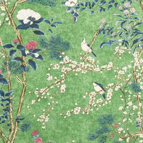 KATSURA, Emerald, F913623, Collection Grand Palace from Thibaut Katsura Wallpaper, Thibaut Fabric, Thibaut Wallpaper, Grand Palace, Go Wallpaper, Floral Print Design, Matching Wallpaper, Wallpaper Calculator, Drapery Fabric