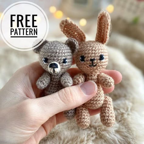 Amigurumi Baba, Bear And Bunny, Bear Patterns Free, Tiny Teddies, Crocheted Animals, Crochet Bear Patterns, Amigurumi Bear, Crochet Teddy Bear Pattern, Crochet Bunny Pattern