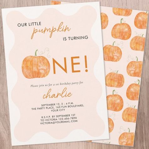 $1.98 | Little Pumpkin Autumn Fall First 1st Birthday - our little pumpkin is one, first 1st birthday, pumpkin, autumn, fall, blush pink burnt orange, boho, watercolor, modern minimalist, girl Fall Baby Birthday Party Ideas, Fall Baby Birthday, Fall First Birthday, Fall 1st Birthdays, Baby First Birthday Themes, Halloween 1st Birthdays, Pumpkin Birthday Parties, Autumn Birthday, Pumpkin 1st Birthdays