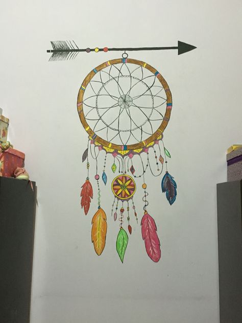 Dream Catcher Painting On Wall, Dream Catcher Painting Acrylic, Dream Catcher Wall Painting, Dream Catcher Painting, Dream Catcher Drawing, Artist Corner, Painting On Wall, Mithila Painting, Wall Art Diy Paint