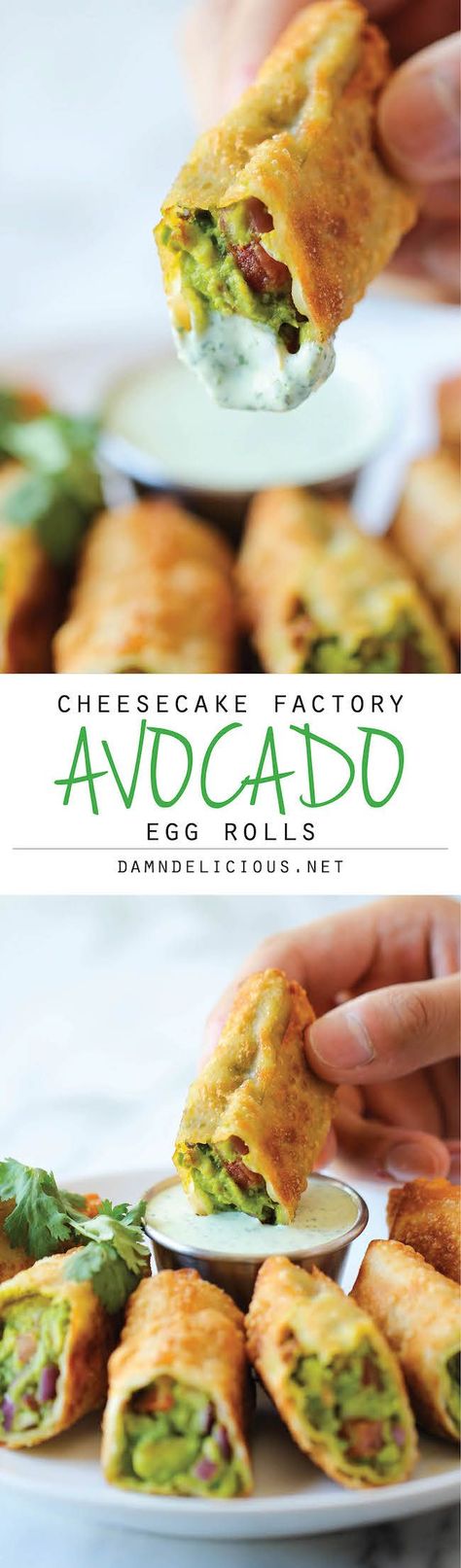 Cheesecake Factory Avocado Egg Rolls Cheesecake Factory Avocado Egg Rolls, Hot Dips, Avocado Egg Rolls, Delicious Dips, Appetizers Recipes, Superbowl Snacks, Party Appetizers, Recipes Quick, God Mat