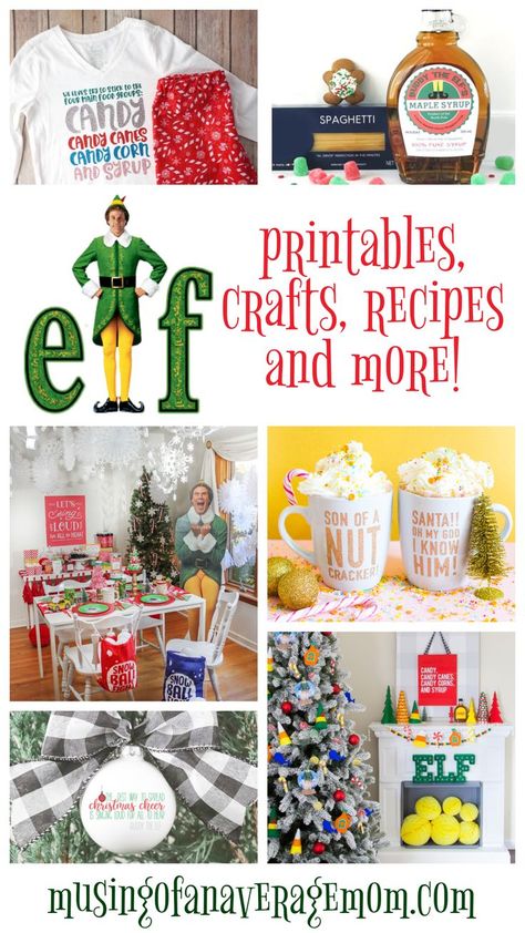 Elf Christmas Table Decorations, Buddy The Elf Centerpiece, Diy Buddy The Elf Hat, Free Buddy The Elf Printables, Elf Movie Night Free Printable, Elf Table Decorations, Elf Movie Crafts For Kids, Elf Movie Party Games, Elf Movie Printables Free