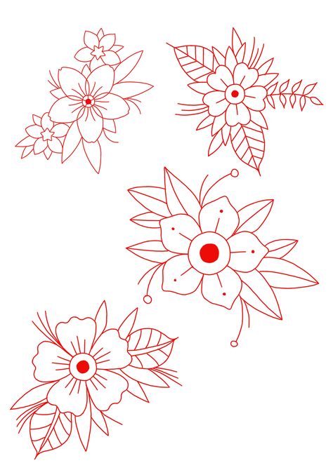 Traditional Flower Tattoo Stencil, Traditional Flower Tattoo Outline, Flowers Flash Tattoo, Traditional Flower Outline, Tattoo Flash Art Flowers, Tattoo Flash Sheet Flowers, American Trad Flower, Simple Flower Tattoo Flash Sheet, Flower Flash Tattoo