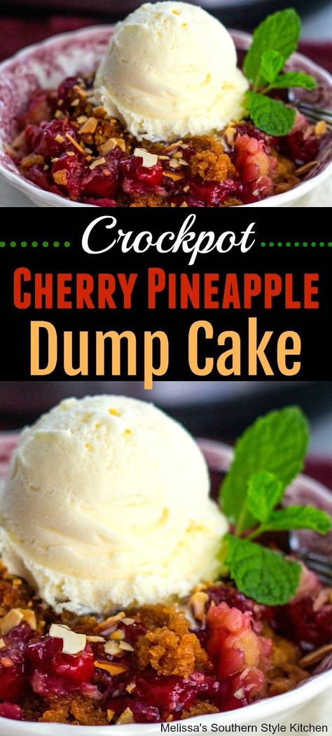 Pineapple Upside Down Dump Cake Crockpot, Dump Cake Crockpot, Crockpot Cobbler, Crockpot Dessert, Cherry Pineapple Dump Cake, Crockpot Cake, Crockpot Desserts, Cherry Dump Cake Recipe, Pineapple Dump Cake