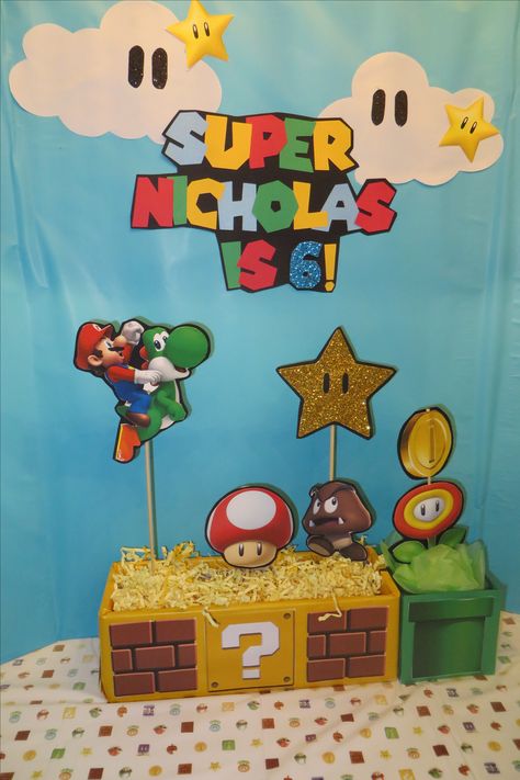 Mario Party Table Decor, Mario Party Table, Mario Dessert Table, Super Mario Dessert Table, Mario Bros Birthday Party Ideas, Mario Bros Birthday, Sweet Corner, Party Table Decor, Super Mario Birthday Party