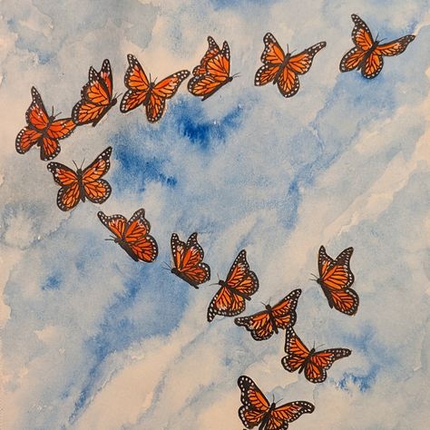 Mid-August typically marks the start of fall migration for millions of Monarch butterflies. This is my mixed media painting of the flight of a monarch butterfly. I used watercolor, ink and acrylics in this butterfly painting. I appreciate your feedback and sharing my art with others. prints/products: https://www.teepublic.com/t-shirt/57780611-flight-of-the-monarch-butterfly?store_id=737244 . . . #mattstarrfineart #artistic #paintings #artforsale #artist #myart #dailyart #artlover #artwor... Monarch Butterflies Art, Butterfly Feeders, Start Of Fall, Butterfly Houses, Monarch Butterflies, Butterfly Party, The Monarch, Paper Butterfly, Watercolor Ink