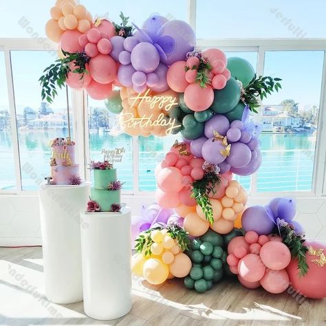 WonderfultimeStore - Etsy Bridal Shower Arch, Boho Balloon Garland, Shower Arch, Baby Shower Balloon Arch, Balloon Chain, Green Baby Shower, Pastel Balloons, Purple Balloons, Diy Balloon