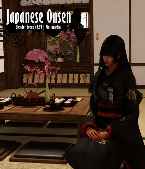 Japanese Onsen | Patreon Sims 4 Japanese House, Japan Bedroom, Japan Furniture, Sims 4 Custom Content Patreon, The Sims 4 Custom Content, Ancient Korea, Japanese Onsen, Sims 4 Traits, Japanese Furniture