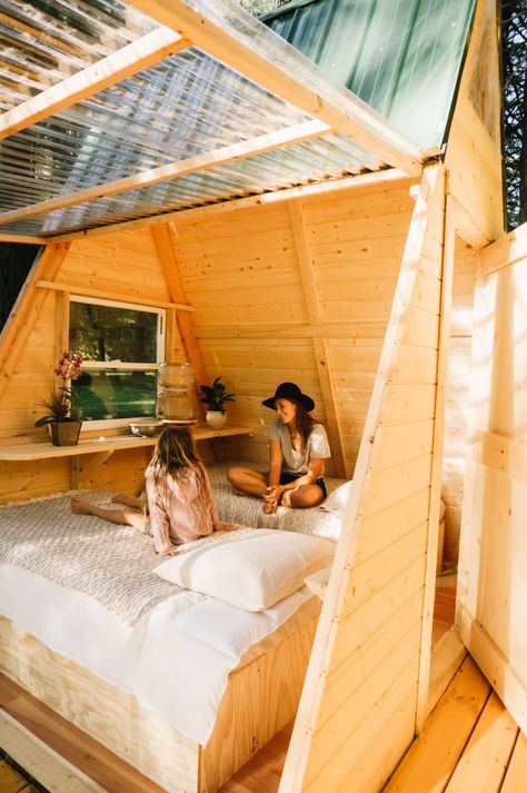 How to Build This A-Frame Cabin That Will Pay for Itself | Hipcamp Journal - Stories for Hipcampers and Our Hosts Diy A Frame Cabin, Tiny A Frame Cabin, A Frame Cabins, Building Remodeling, Cabin Vacation, Tiny Cabins, A Frame Cabin, Tiny Cabin, A Frame House