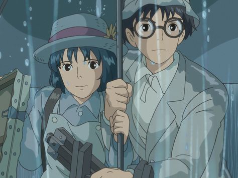 Miyazaki's anime cartoon The wind rises, heroes in the rain. Jiro Horikoshi, Hayao Miyazaki Movies, Studio Ghibli Films, All Out Anime, Art Studio Ghibli, The Wind Rises, Le Vent Se Leve, Personajes Studio Ghibli, Wind Rises