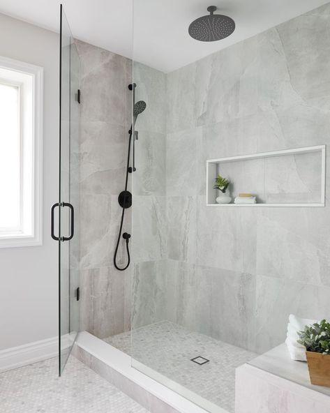 Master Ensuite Shower Ideas, Master Shower Large Tile, Jetted Bath Tubs Master Suite, Large Walk In Shower Ideas, Double Walk In Shower Ideas, Large Walk In Showers Master Suite, Double Shower Bathroom, Large Shower Ideas Master Bath, Corner Shower Remodel