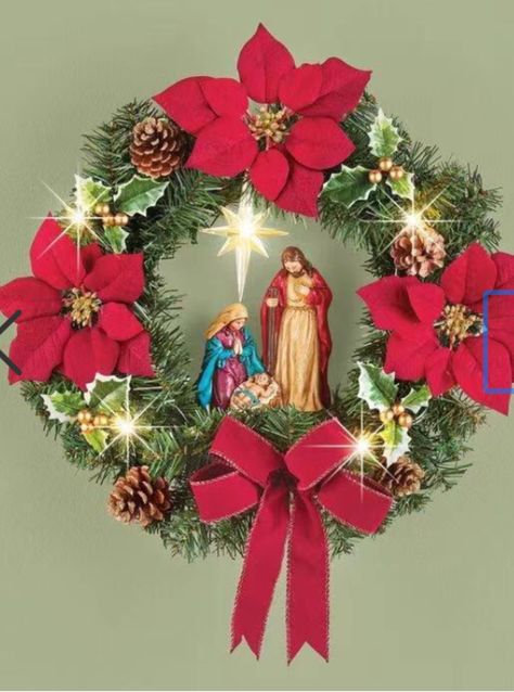 Lighted Wreath, Christmas Wreaths With Lights, Lighted Wreaths, Sparkling Lights, Hanging Garland, Merry Christmas Decoration, Holly Leaves, Collections Etc, Christmas Nativity