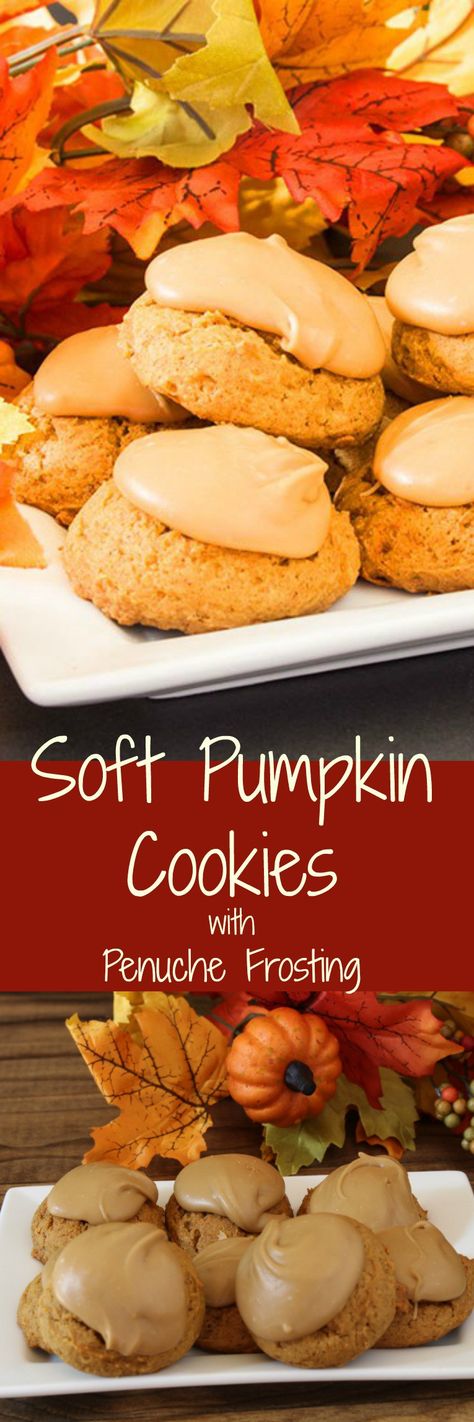 Pumpkin cookies with a brown sugar frosting. Great for a fall snack or gift giving. Pumpkin Spice Frosting, Pumpkin Frosting, Cookies With Pumpkin, Thanksgiving Food Ideas, Iced Pumpkin Cookies, Spice Frosting, Christmas Dessert Table, Delicious Cookie Recipes, Pumpkin Flavor