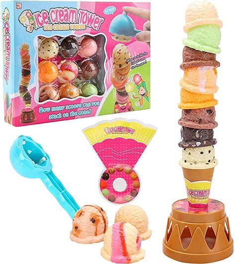 AmazonSmile: Ice Cream Stacking Tower Balancing Game with Scooper for Kids Pretend Food Play Set Kitchen Dessert : Toys & Games Ice Cream Party Games, Ice Cream Party Favors, Ice Cream Games, Tower Games, Play Food Set, Pretend Play Food, Pretend Food, Princess Toys