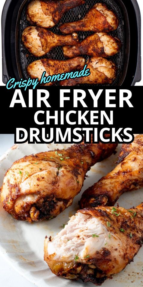 Try these juicy, tender air fryer chicken drumsticks for the ultimate easy air fryer recipe! Skip the oven, and forget frying – cooking chicken drumsticks in the air fryer crisps up the skin while locking in the natural juices, for insanely juicy chicken with irresistibly crispy skin. Bonus: they’re ready in under 30 minutes. Air Fried Chicken Legs Recipe Easy, Marinated Chicken Legs Drumstick Recipes, Chicken Legs In Air Fryer, Air Fryer Chicken Leg Recipe, Air Fryer Chicken Drumsticks, Crockpot Shredded Beef, Airfry Recipes, Easy Air Fryer Chicken, Chicken Drumsticks Recipe