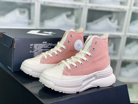 Pink High-top Sneakers With Lug Sole, Converse Lace-up Platform Sneakers With Vulcanized Sole, Pink Star Sneakers, Pink Low-top Platform Sneakers With Contrast Sole, Pink Lace-up Sneakers With Lug Sole, Converse Run, Converse Run Star, White Brand, Sport Sneakers