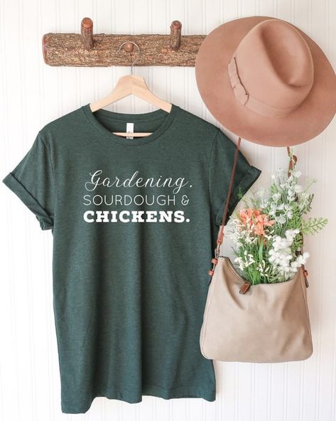 Gardening, Sourdough & Chickens Tee! Perfect for those homesteaders out there! Fun Pregnancy Announcement, Couples Holiday, Faith Clothing, Shirts To Make, Call My Mom, Couples Gift, Choose Joy, Funny Couples, Holiday Shirt