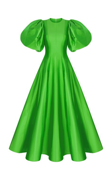 Rasario Balloon Sleeve Silk Gown Voluminous Skirt, Bright Fashion, Silk Gown, 2021 Fashion, Green Outfit, Puffy Sleeves, Moda Operandi, Daily Fashion, African Fashion