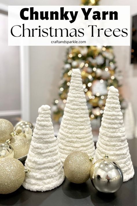 Chunky Christmas Tree, How To Make Chunky Yarn Christmas Tree, How To Make Chunky Yarn Christmas Trees, How To Make Yarn Ornaments, Crafts Using Chunky Yarn, Chunky Yarn Christmas Trees, Chunky Yarn Trees Christmas Diy, How To Make Yarn Christmas Trees, Chunky Yarn Trees