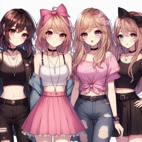 It's like a friend group of my characters that I have all together. 6 Anime Best Friends, 4 Bestie Anime, 4 Girls Squad Cartoon, Anime Friends Group, Besties Group Dp, Drawing Crystals, Besties Photos, Anime Group Of Friends, 4 Besties