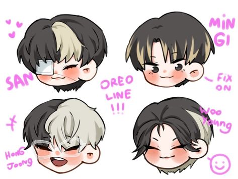 Mingi Ateez Drawing, Mingi Oreo Hair, San Oreo Hair, Ateez Chibi, Ateez Drawings, Albedo Genshin, Ateez Fanart, Black White Hair, Pirate Kids