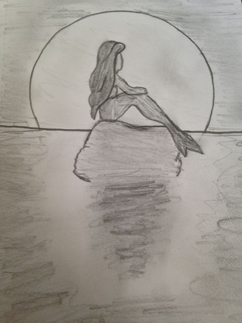 Little Mermaid pencil drawing Mermaid Pencil Drawing, Realistic Mermaid Drawing, Mermaid On Rock, Mermaid Drawing, Drawing Rocks, Wave Drawing, Children Sketch, Mermaid Drawings, Drawing Inspo