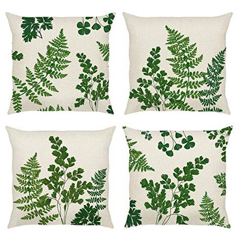 Ferns Embroidery, Embroidered Fern, Botanical Throw Pillows, Fern Pillow, Palm Leaf Cushion, Fern, Outdoor Cushion Covers, Sofa Home, Green Pillows