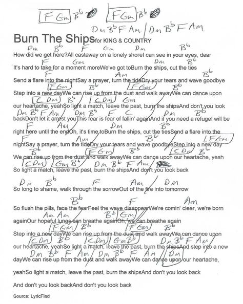 Burn the Ships (For King and Country) Guitar Chord Chart Burn The Ships For King And Country, Burn The Ships, Country Guitar, For King And Country, Guitar Chord Chart, Seventh Day Adventist, King And Country, Guitar Chords, Guitar Lessons