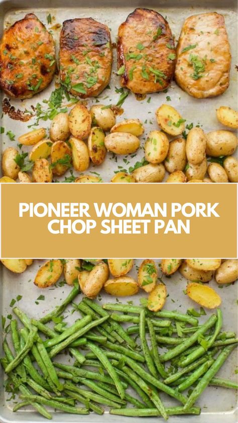 Pioneer Woman Pork Chop Sheet Pan uses honey, Worcestershire sauce, ranch mix, pork chops, potatoes, and green beans. This recipe takes 22 minutes to cook and serves 4. Pork With Beans Recipe, Sheet Pan Ranch Pork Chops, Sheet Pan Pork Chops And Asparagus, Pork Chop And Green Beans Recipes, Sweet Potato And Pork Chops, Pork Chop Meal Prep Healthy, One Pan Pork Chops And Potatoes, Sheet Pan Pork Chops And Potatoes, Sheet Pan Pork Chops And Veggies