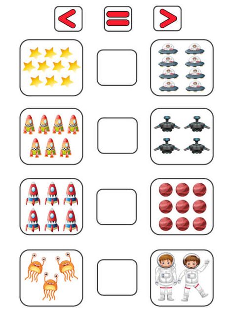 Printable Comparing Numbers Worksheet Space Objects More Than Less Than Equal To Worksheets, More Less Equal Kindergarten Activities, Kite Template, Comparing Numbers Worksheet, Easy Math Worksheets, Mathematical Thinking, Space Objects, Easy Math Activities, Cute Powerpoint Templates