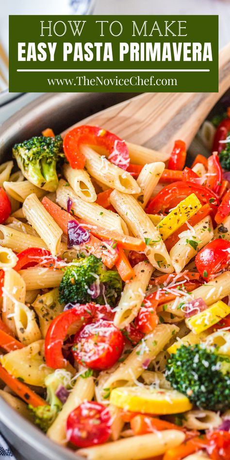 My kids LOVE this easy and quick Rainbow Veggie Pasta! Pasta Primavera is a hearty dinner recipe, made with all of your favorite garden vegetables and herbs! Easy Pasta Primavera, Veggie Pasta Recipes, Vegetable Pasta Recipes, Primavera Recipe, Pasta Primavera Recipe, Cake Pizza, Recipes Meat, Hearty Dinner Recipes, Pizza Sandwich