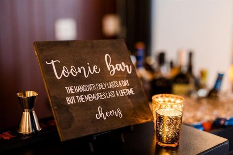 Toonie Bar Sign Wedding, Toonie Bar Wedding, Toonie Bar Sign, Toonie Bar, Cheers Sign, Bar Quotes, Bar Wood, Cheer Signs, Minimalistic Wedding