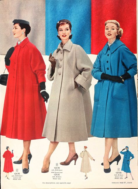 1956 Sears Fall Winter Catalog, Page 16 50s Winter Coat, 1950s Winter Coat, 50s Winter Fashion, 1950s Winter Fashion, Letters Aesthetic, 1960s Fashion Women, 1950s Coat, Nurse Ratched, Vintage Winter Coat