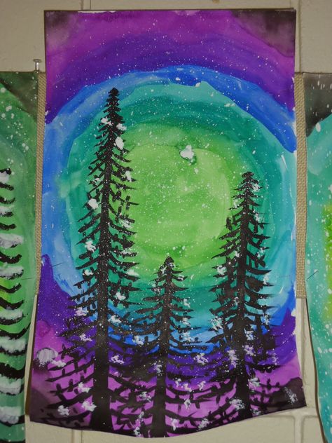 4 th Grade Winter Paintings In this winter tree inspired project students studied the art element ... Clay Mation, January Art, Winter Paintings, Winter Art Lesson, Christmas Art Projects, Art Projects For Teens, Art Projects For Adults, Winter Art Projects, Toddler Art Projects