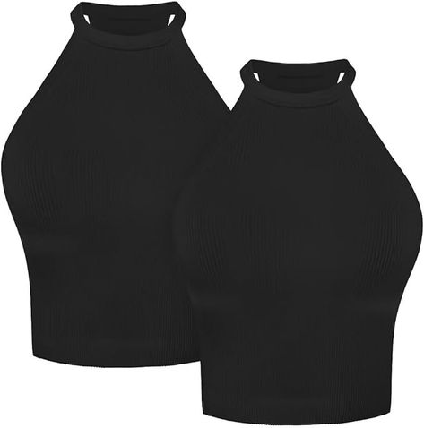 Sunzel Ribbed Tank Tops for Women, Halter High Neck Seamless Cute Crop Top, Basics Sleeveless Workout Athletic Yoga Shirts Crop Black+White X-Small at Amazon Women’s Clothing store Stylish Bra, Yoga Crop Tops, Cute Crop Top, High Neck Designs, Overalls Pants, Women Halter, Cute Crop Tops, Yoga Shirts, Ribbed Tank Tops