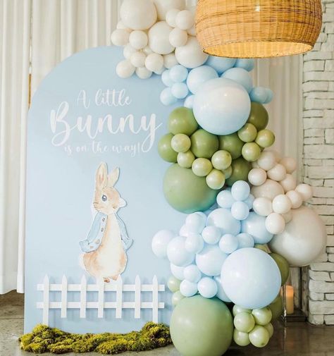 Peter Rabbit Decorations Party, Bunny Theme Backdrop, Peter Rabbit Sweet Table, Peter Rabbit Baby Shower Balloons, Some Bunny Baby Shower Party Ideas, Peter Rabbit Balloon Garland, Peter Rabbit Table Decorations, Peter The Rabbit Birthday Party, Peter Rabbit Balloon Arch