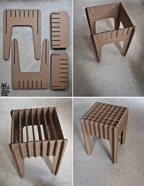 Our Little Cardboard Stool by arquimana on Etsy: Cardboard Stool, Cardboard Chair, Cardboard Design, Paper Furniture, Cnc Furniture, Cardboard Sculpture, Etsy Diy, Into The Wood, Cardboard Art