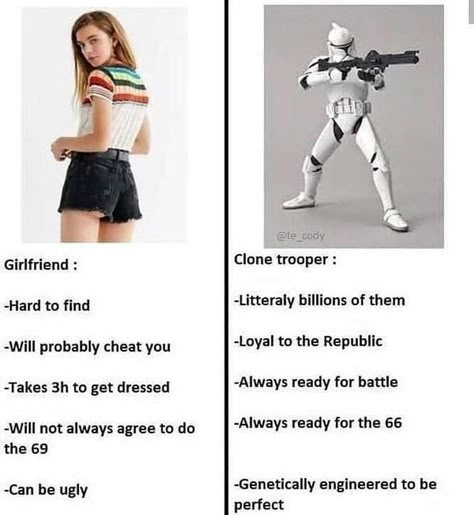 Cool Animes, Funny Star Wars Memes, Clone Troopers, Star Wars Jokes, Clone Trooper, Star Wars Clone Wars, Star Wars Humor, Star Wars Memes, Daily Memes