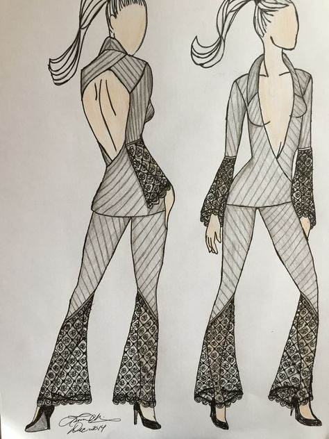 Backless Jacket, Striped Suit, Lace Pants, Fashion Illustration, New Look, Original Designs, Markers, Suit Jacket, Couture