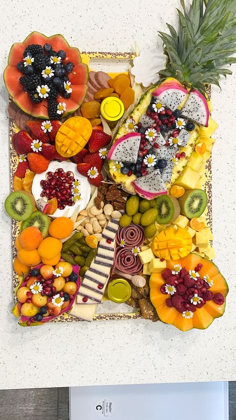 Tropical fruit, charcuterie, cheese board, grazing table, Hawaiian, luau food, backyard party, bbq tray Tropical Fruit Board, Moana Charcuterie Board, Tropical Cheese Board, Hawaiin Theme Charcuterie, Tropical Theme Charcuterie Board, Summer Themed Charcuterie Board, Luau Charcuterie Board Ideas, Beach Themed Charcuterie Board, Summer Fruit Charcuterie Board