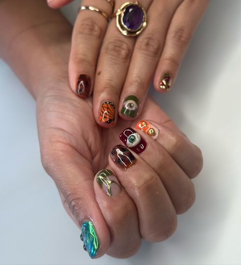 Funky phalanges and earthy influences… Client let me freestyle with some autumn hues. The only request: eyeballs. Ask and you shall receive! 👁️ #nails #nailart #naildesigns #nailsofinstagram #nailinspiration #dmv #dmvnails #dmvnailtech #maryland #marylandnails #marylandnailtech #acrylic #acrylicnails #acrylics #smallbusiness #entrepeneur Nail Tech, Nails Inspiration, Acrylic Nails, Nail Designs, Nail Art, Nails