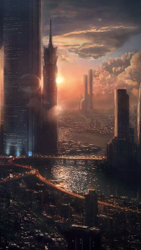 Futuristic City Dystopia, Sci Fi City Futuristic Architecture, Landscape Futuristic, City Fantasy Art, Sci Fi Aesthetic, Sunset Illustration, Scifi City, Sci Fi Landscape, Science Fiction Artwork